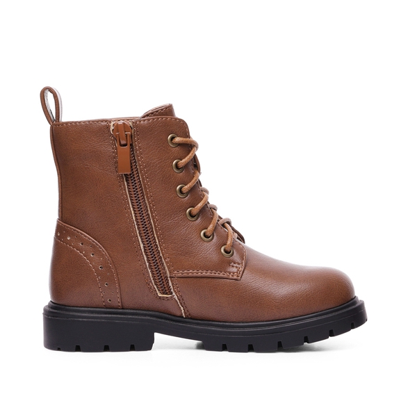 Boys Girls Combat Ankle Boots - BROWN PU - 2